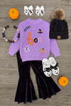 "Boo" Purple Knit Sweater Bell Bottom Set | Sparkle in Pink