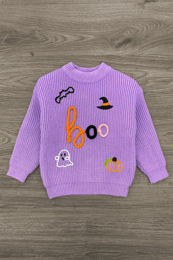 "Boo" Purple Knit Sweater Bell Bottom Set | Sparkle in Pink