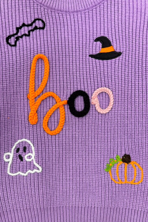 "Boo" Purple Knit Sweater Bell Bottom Set | Sparkle in Pink