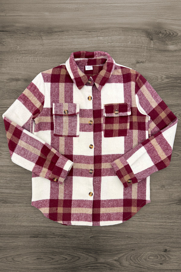 Family Burgundy Flannel & Khaki Button Down Top