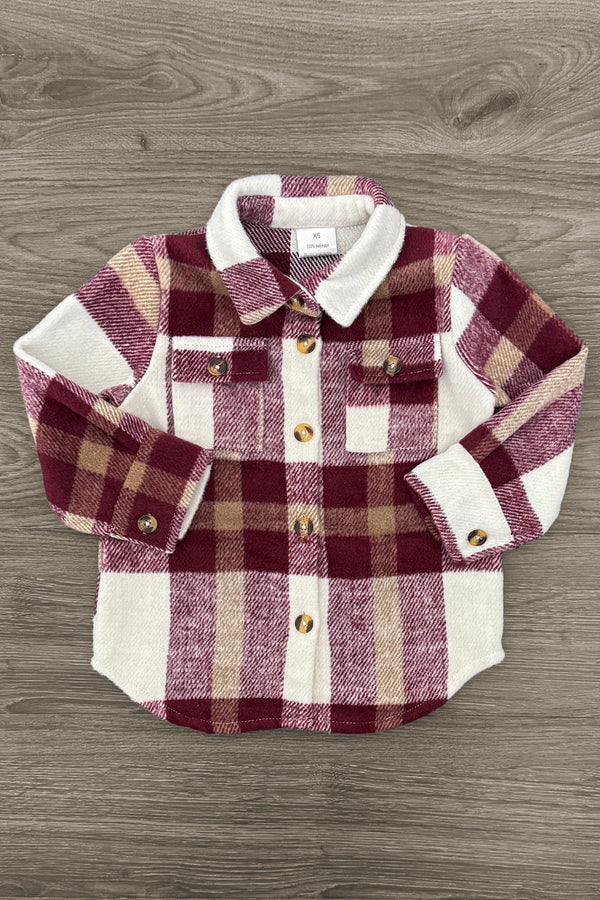 Family Burgundy Flannel & Khaki Button Down Top