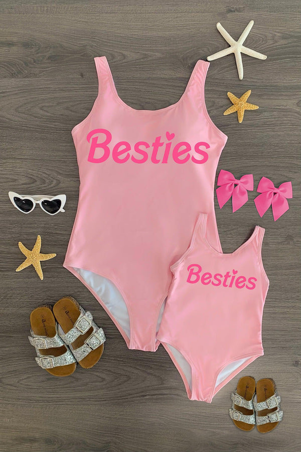 Mom & Me - "Besties" Pink One Piece Swimsuit - Sparkle in Pink