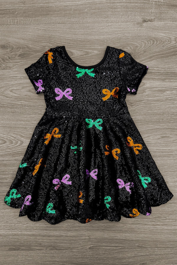 Black Sequin Bow Dress | Sparkle in Pink