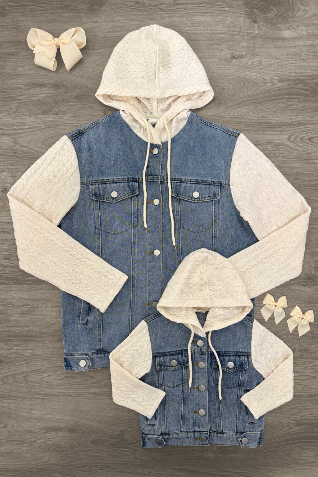 Mom & Me - Hooded Denim Jacket | Sparkle in Pink