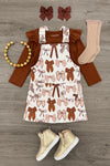 Brown Denim Bow Overall Dress Set | Sparkle in Pink