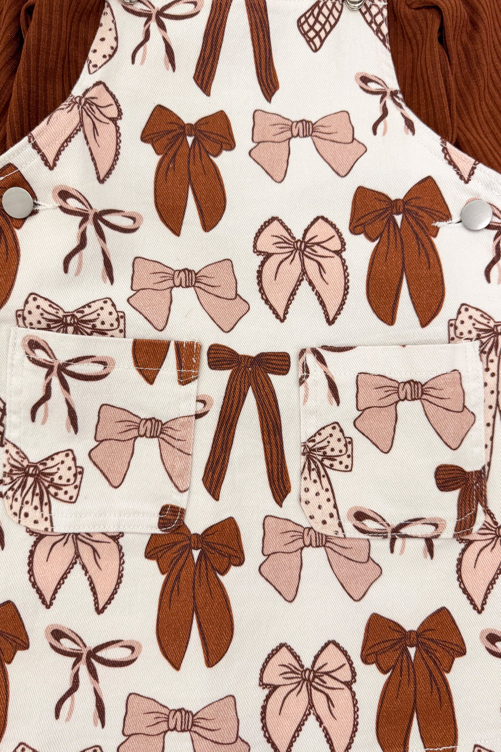 Brown Denim Bow Overall Dress Set | Sparkle in Pink