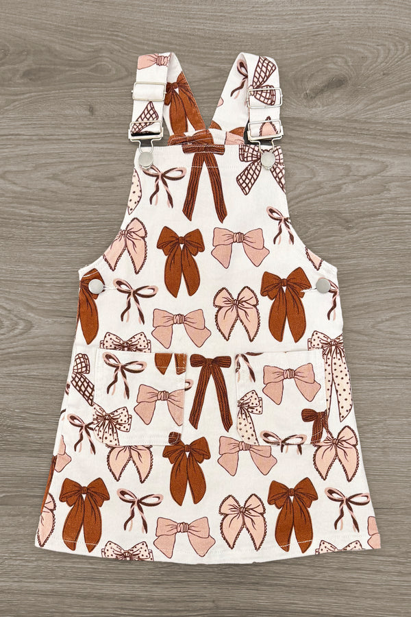 Brown Denim Bow Overall Dress Set | Sparkle in Pink