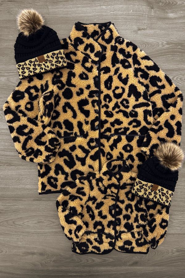 Mom & Me - Cheetah Button Down Sherpa Jacket | Sparkle in Pink