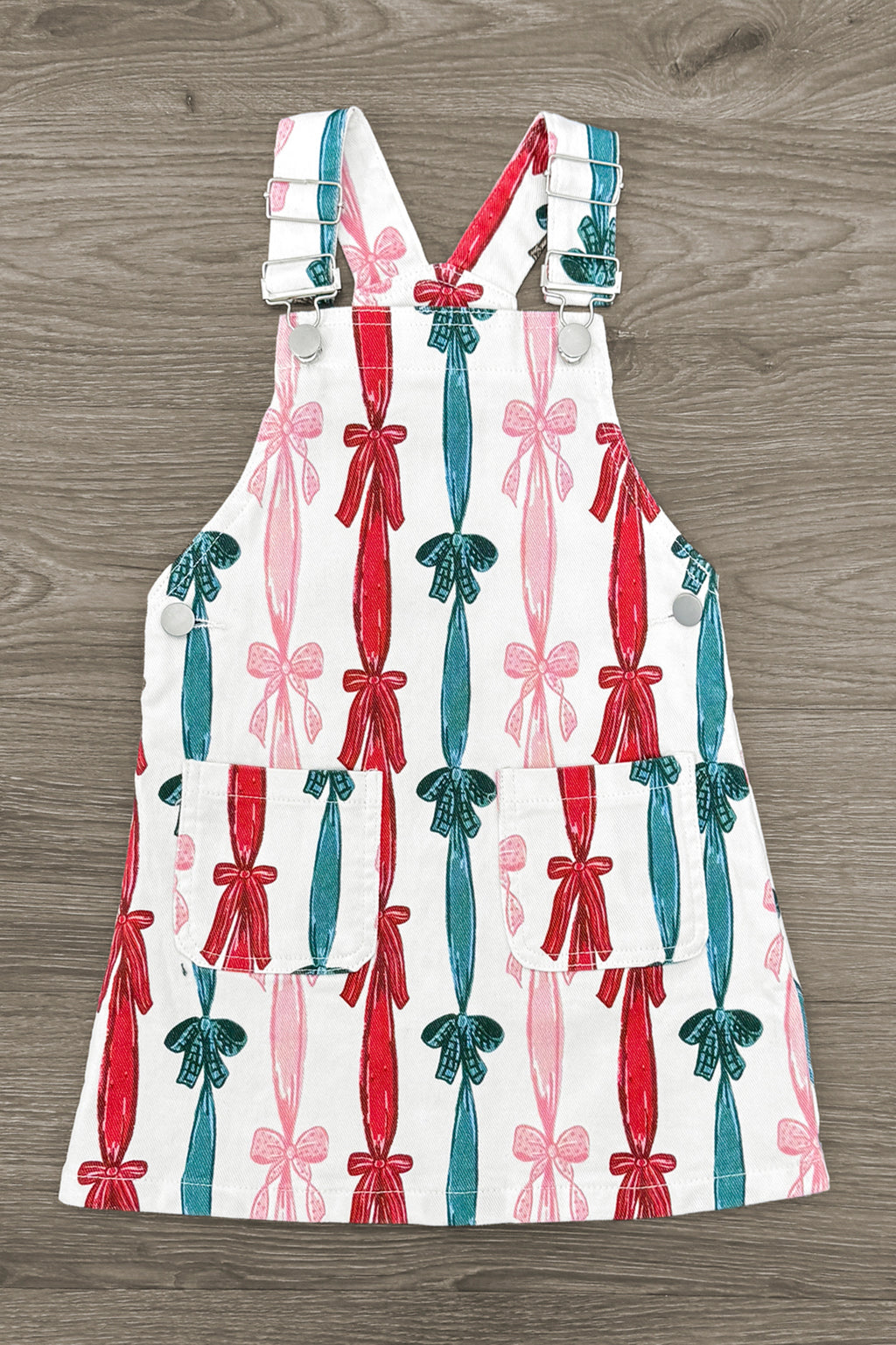 Christmas Bows Denim Overall Dress Set