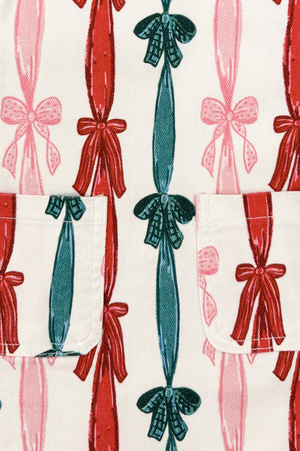 Christmas Bows Denim Overall Dress Set