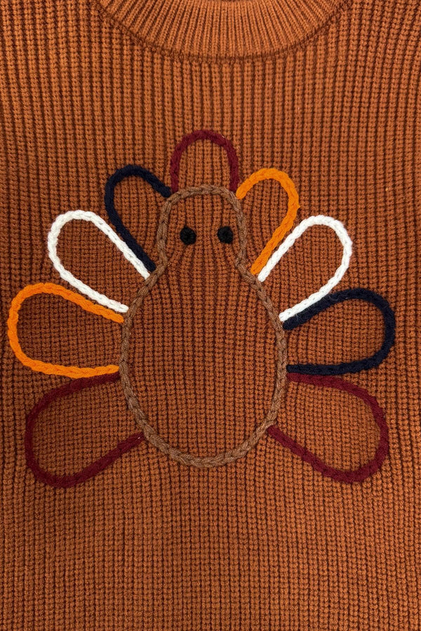 Brown Turkey Knit Sweater | Sparkle in Pink
