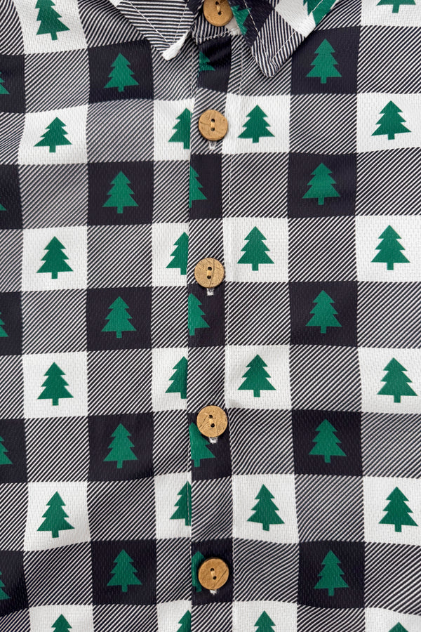 Checkered Christmas Tree Button Down Top | Sparkle in Pink