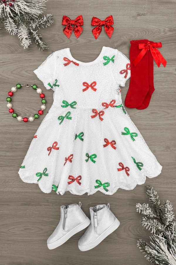 Red & Green Sequin Bow Dress Red & Green Sequin Bow Dress