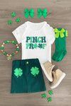 "Pinch Proof" Green Denim Skirt Set - Sparkle in Pink