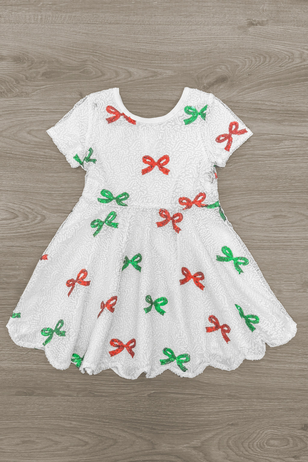 Red & Green Sequin Bow Dress | Sparkle in Pink