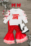 "Candy Cane Cutie" Sequin Bow Bell Bottom Set | Sparkle in Pink