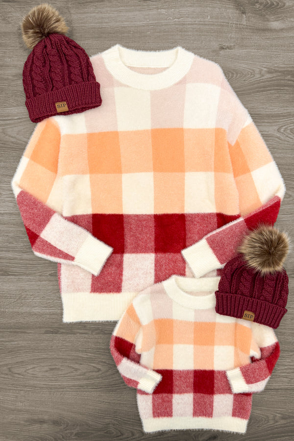 Mom & Me - Cozy Checkered Sweater | Sparkle in Pink