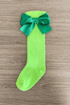 Green Knee High Silk Bow Socks - Sparkle in Pink