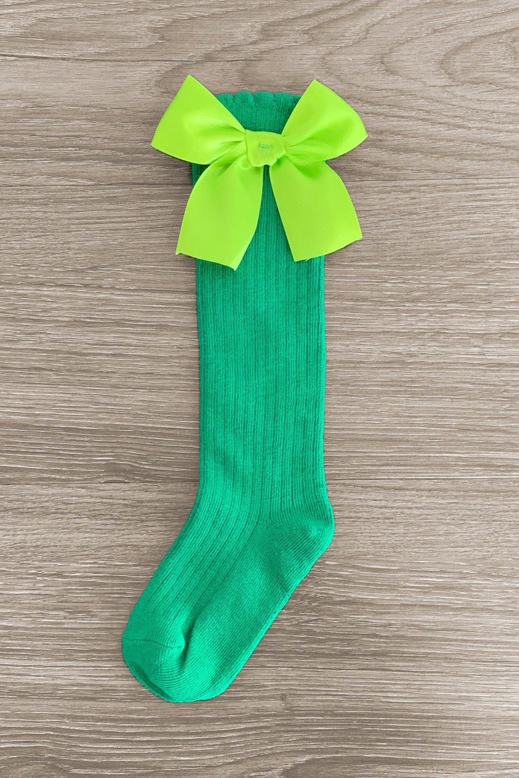 Green Knee High Silk Bow Socks - Sparkle in Pink