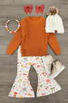 Rust Knit Sweater Bows Flare Pant Set | Sparkle in Pink