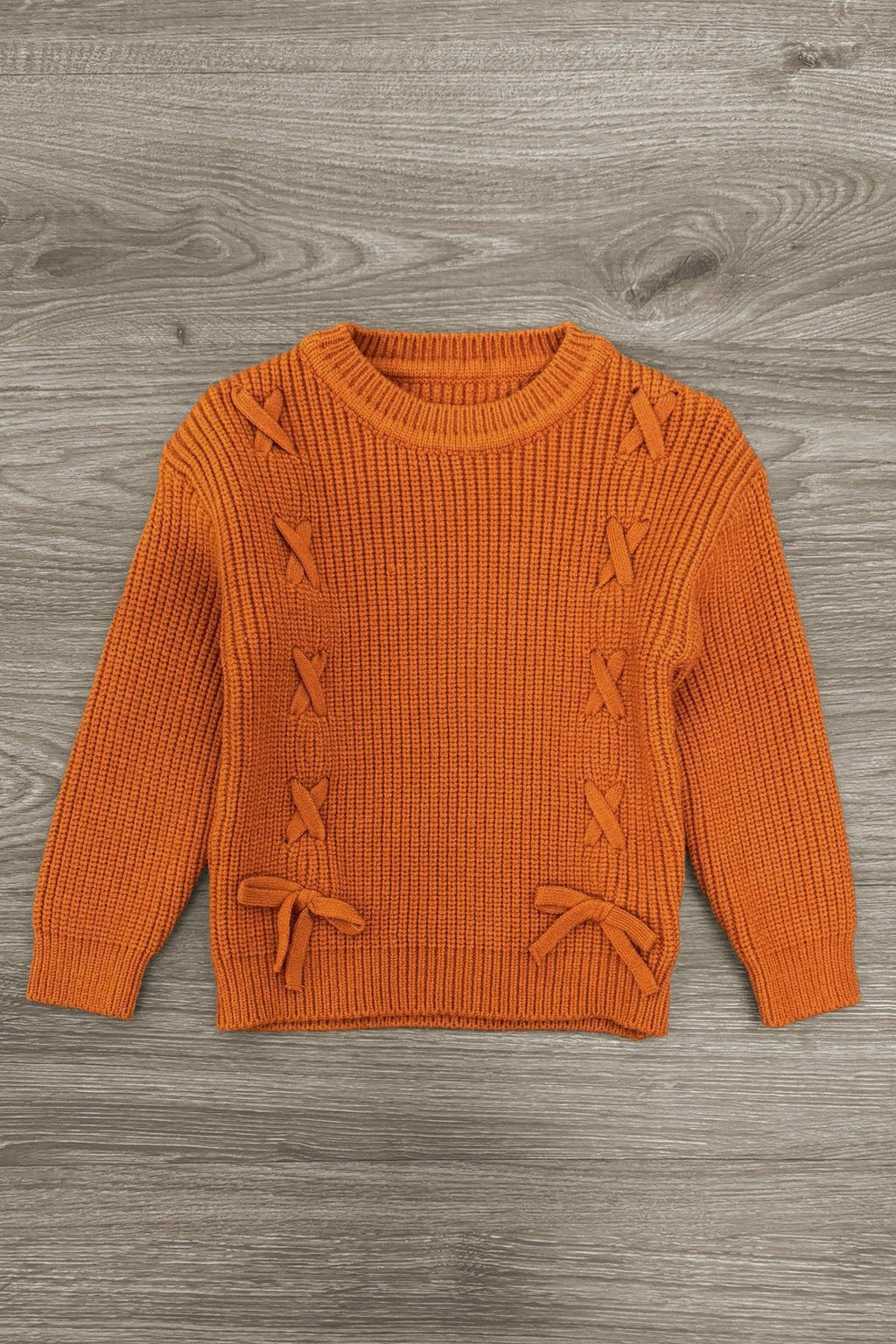 Rust Knit Sweater Bows Flare Pant Set | Sparkle in Pink