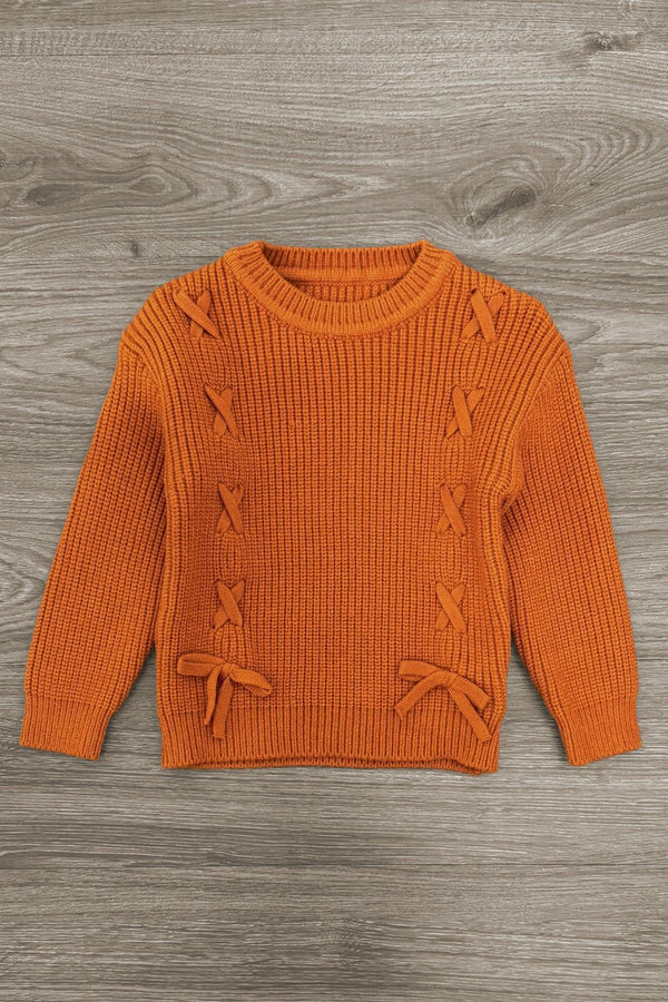 Rust Knit Sweater Bows Flare Pant Set | Sparkle in Pink