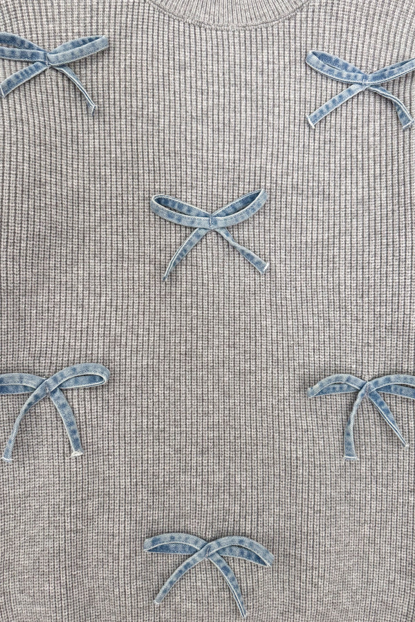 Mom & Me - Gray Bow Knit Sweater & Denim Pant Set