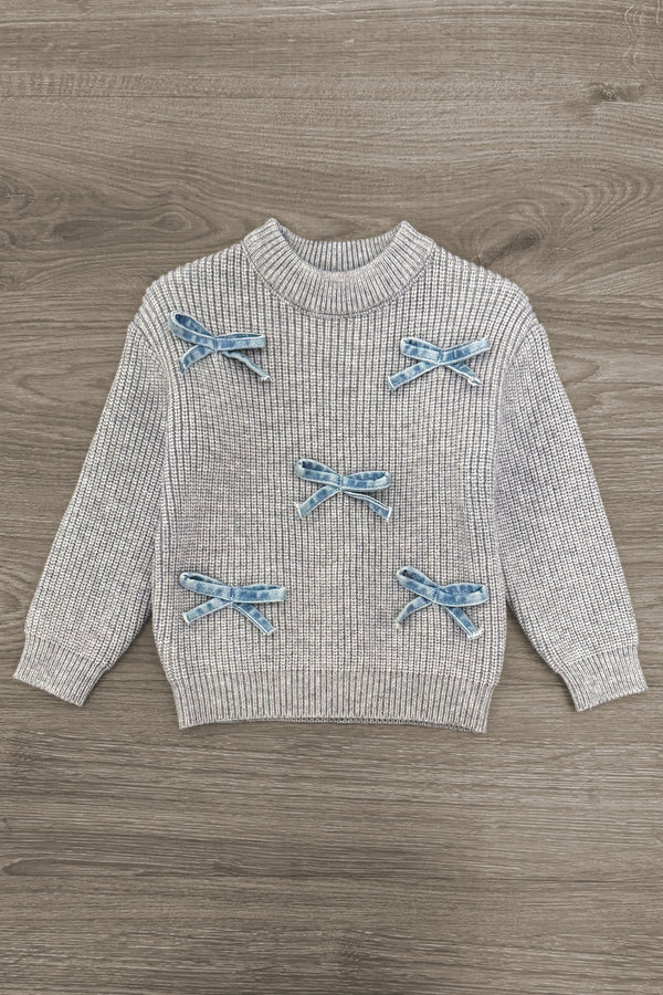 Mom & Me - Gray Bow Knit Sweater & Denim Pant Set