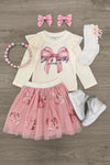 "She Is Worthy" Sequin Bow Tutu Skirt Set | Sparkle in Pink