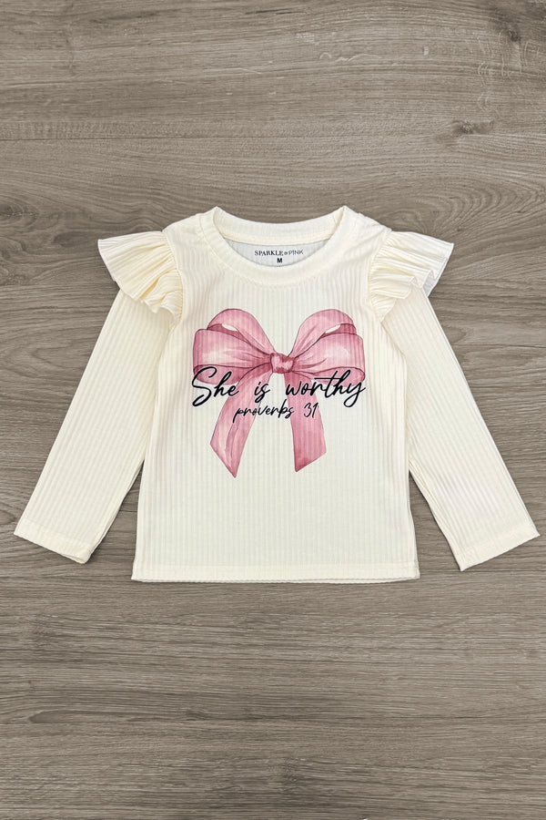 "She Is Worthy" Sequin Bow Tutu Skirt Set | Sparkle in Pink