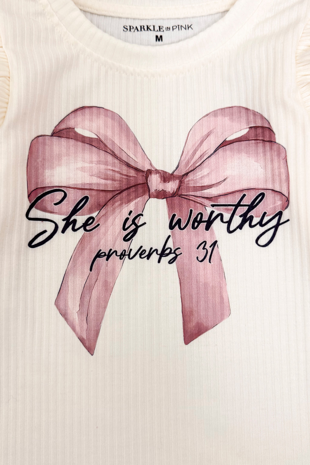 "She Is Worthy" Sequin Bow Tutu Skirt Set | Sparkle in Pink