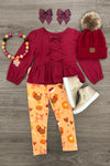 Burgundy Bow Thanksgiving Legging Set | Sparkle in Pink