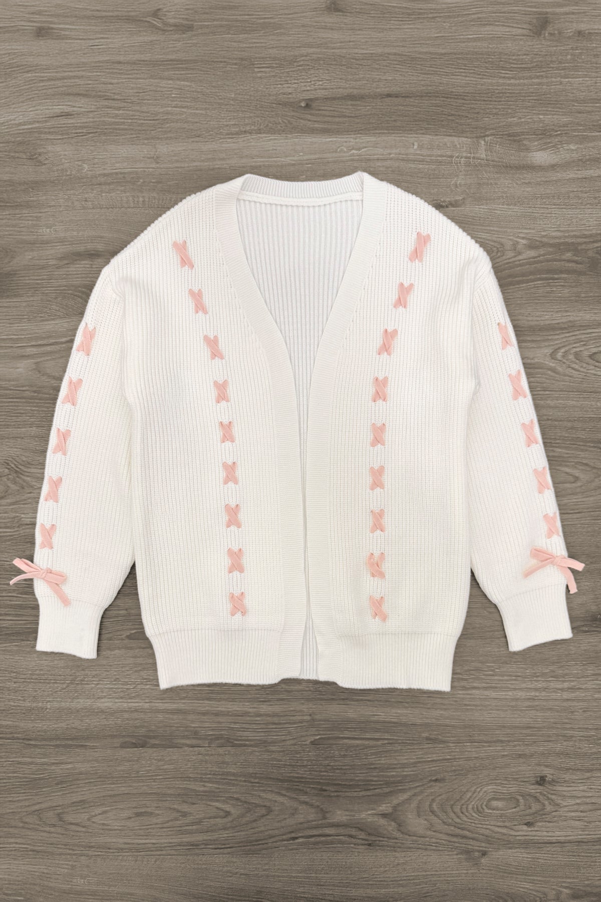 Mom & Me - Cream Lace-Up Bow Cardigan