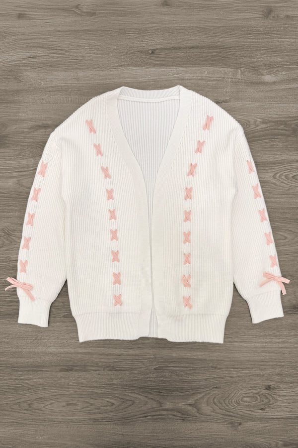 Mom & Me - Cream Lace-Up Bow Cardigan | Sparkle in Pink