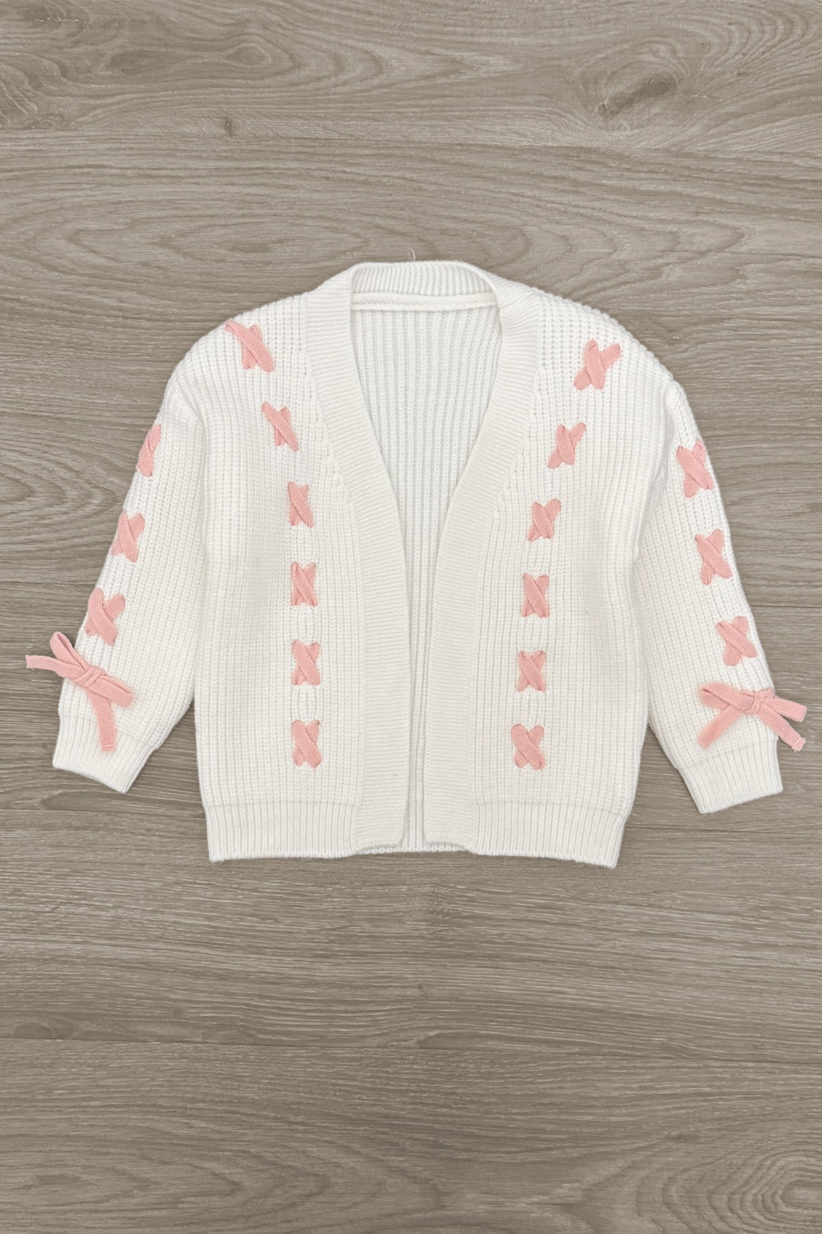 Mom & Me - Cream Lace-Up Bow Cardigan