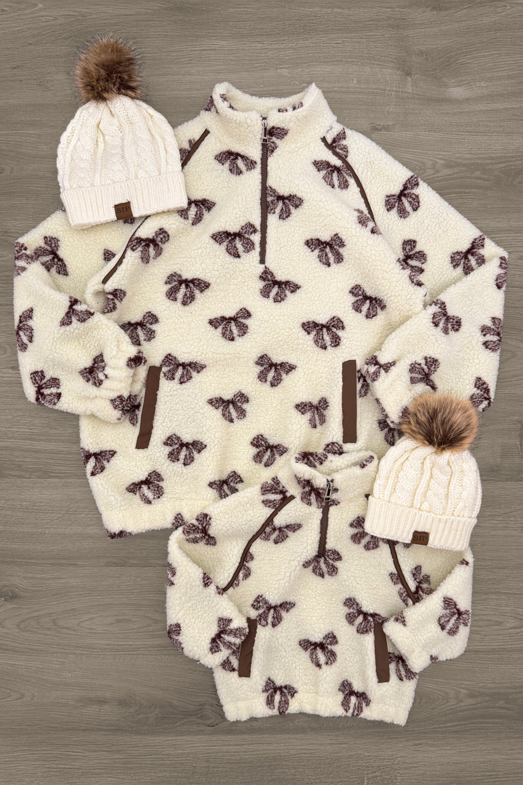 Mom & Me - Cream Bow Sherpa Pullover | Sparkle in Pink