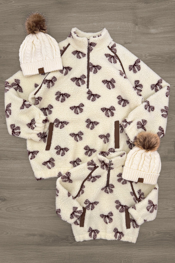 Mom & Me - Cream Bow Sherpa Pullover | Sparkle in Pink