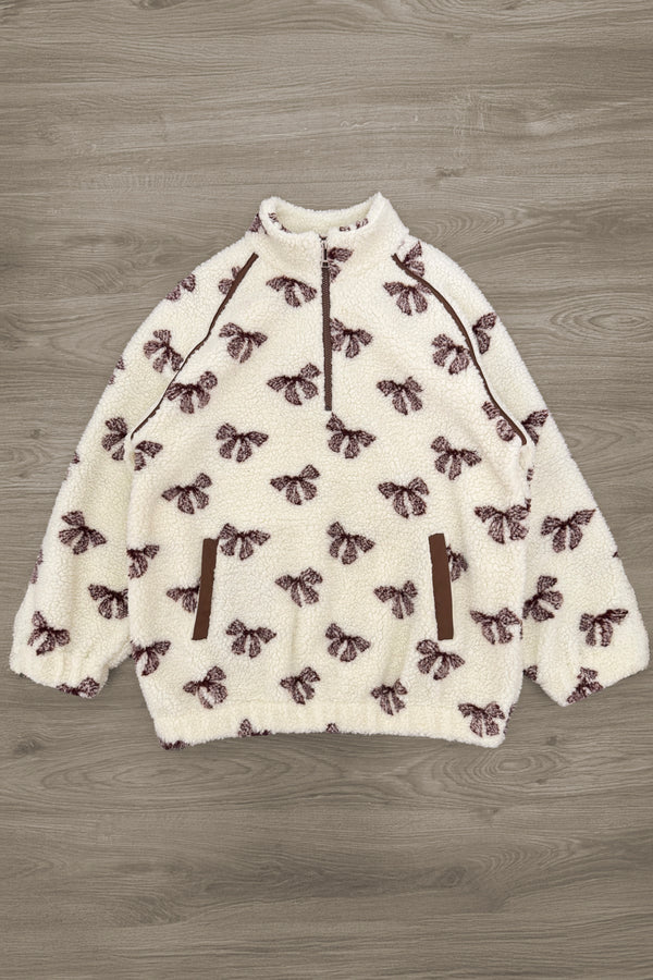 Mom & Me - Cream Bow Sherpa Pullover | Sparkle in Pink