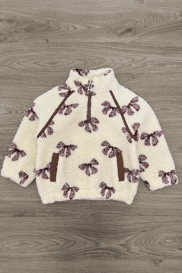Mom & Me - Cream Bow Sherpa Pullover | Sparkle in Pink