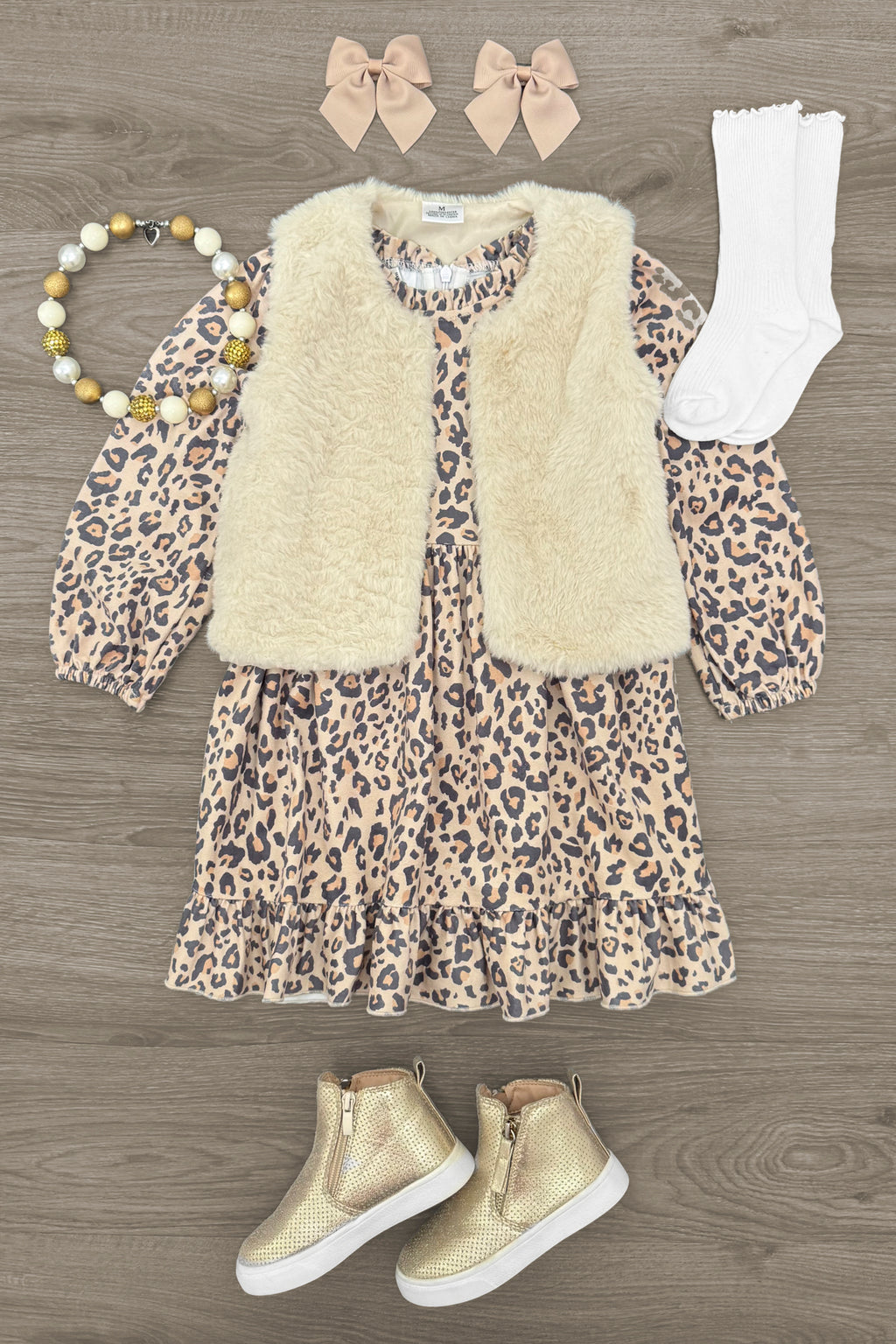 Cheetah Print Suede Dress & Faux Fur Vest Set | Sparkle in Pink