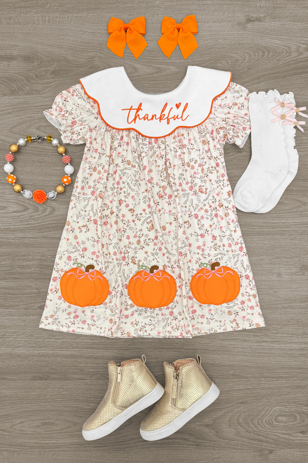 "Thankful" Floral Pumpkin Dress | Sparkle in Pink
