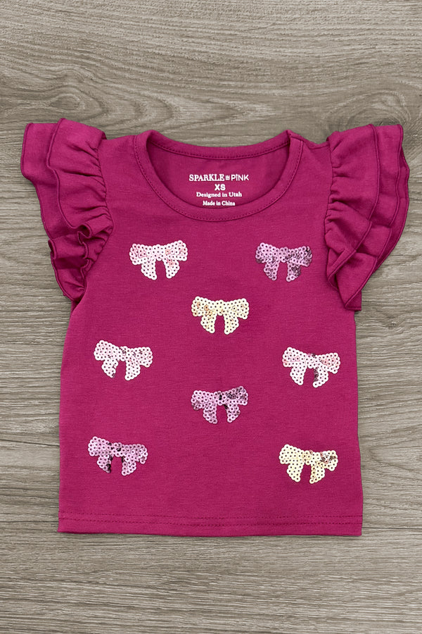 Plum Sequin Bow Denim Pant Set | Sparkle in Pink