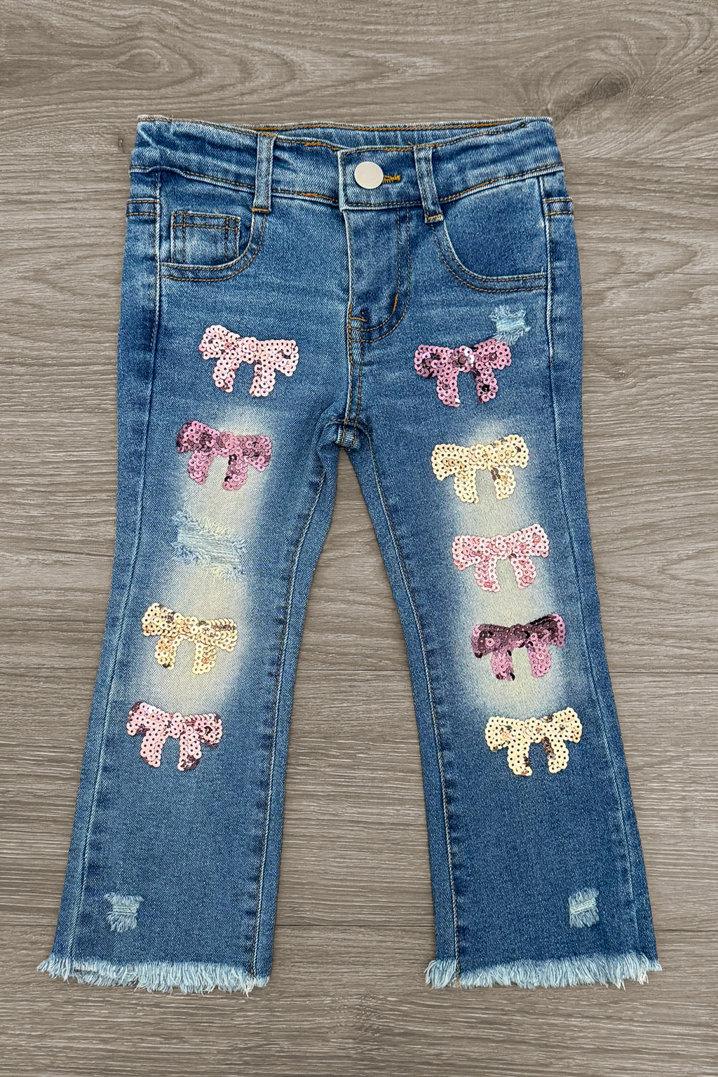 Plum Sequin Bow Denim Pant Set | Sparkle in Pink