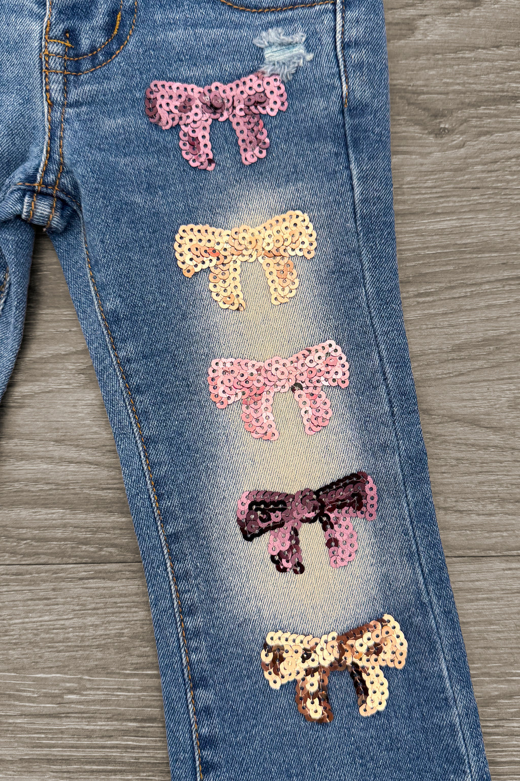 Plum Sequin Bow Denim Pant Set | Sparkle in Pink
