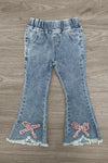 "Thankful" Cheetah Bow Denim Flare Set | Sparkle in Pink
