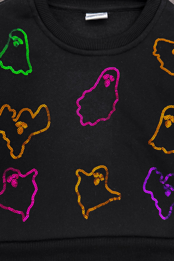 Mom & Me - Black Sequin Ghost Sweatshirt