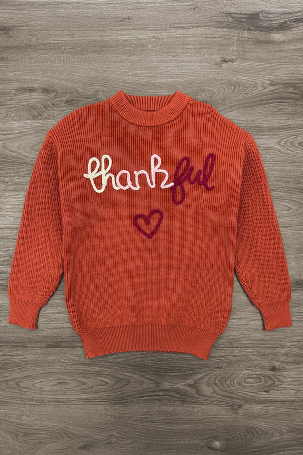 Mom & Me - "Thankful" Rust Knit Sweater | Sparkle in Pink