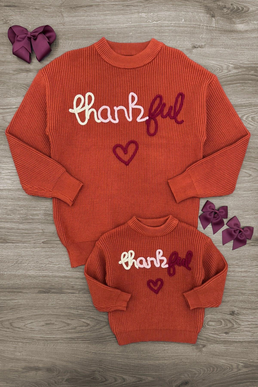 Mom & Me - "Thankful" Rust Knit Sweater | Sparkle in Pink