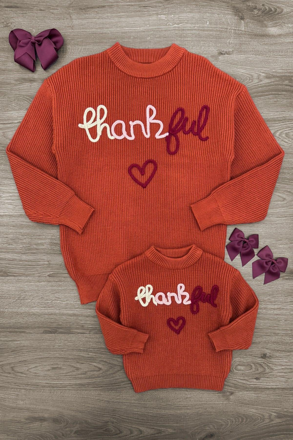 Mom & Me - "Thankful" Rust Knit Sweater | Sparkle in Pink