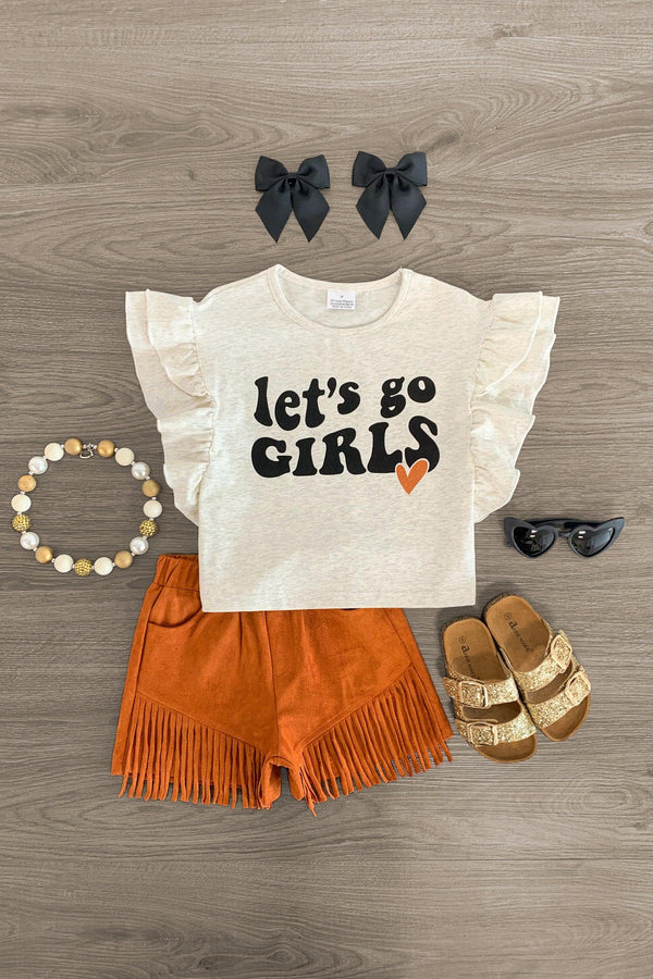 "Let's Go Girls" Fringe Suede Short Set - Sparkle in Pink